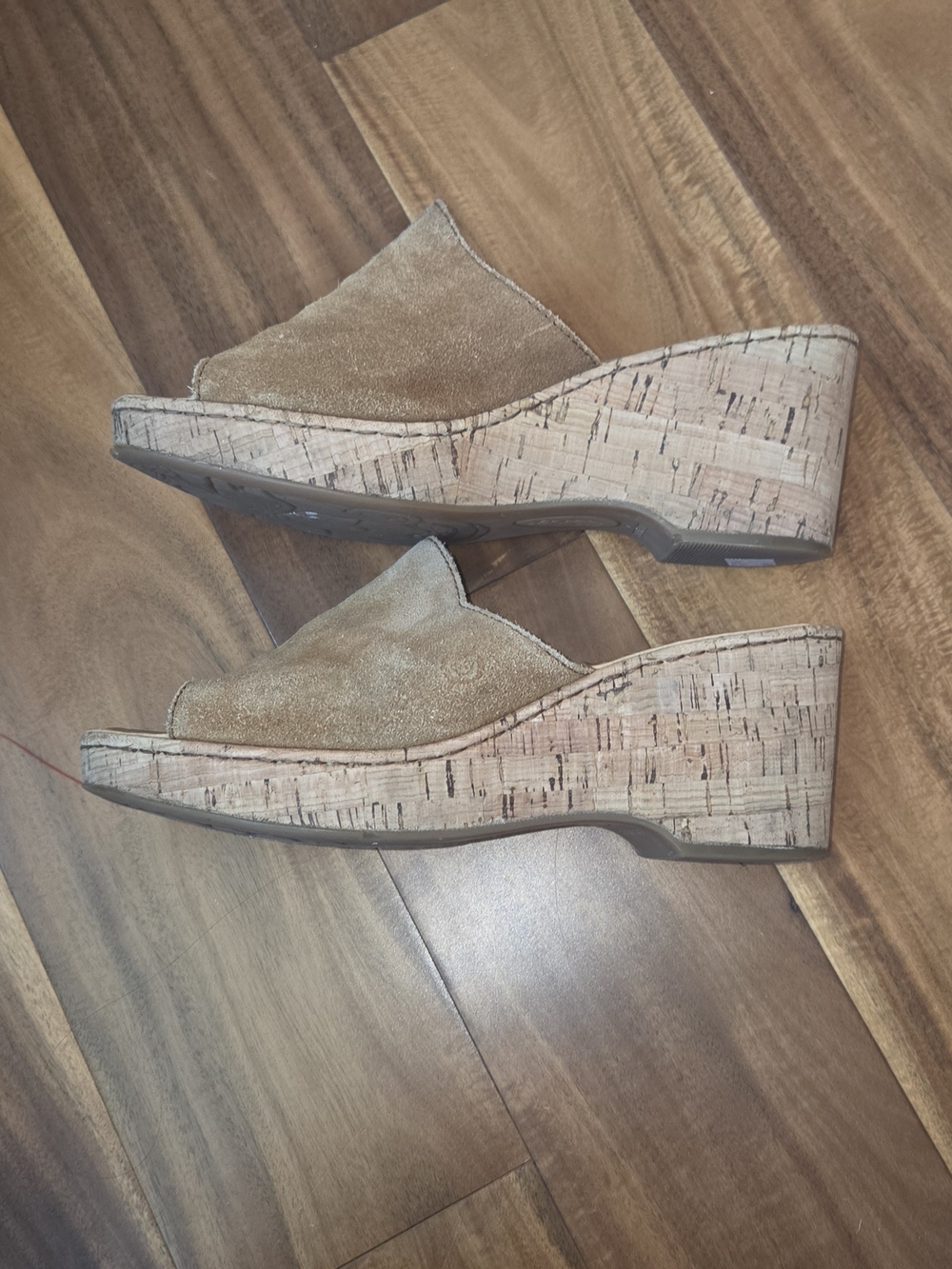 Børn Tan Suede Cork Wedge Slide Sandals Comfort Footbed Size 8